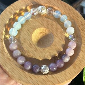 Handmade Lepidolite + Opalite Crystal Beaded Bracelet